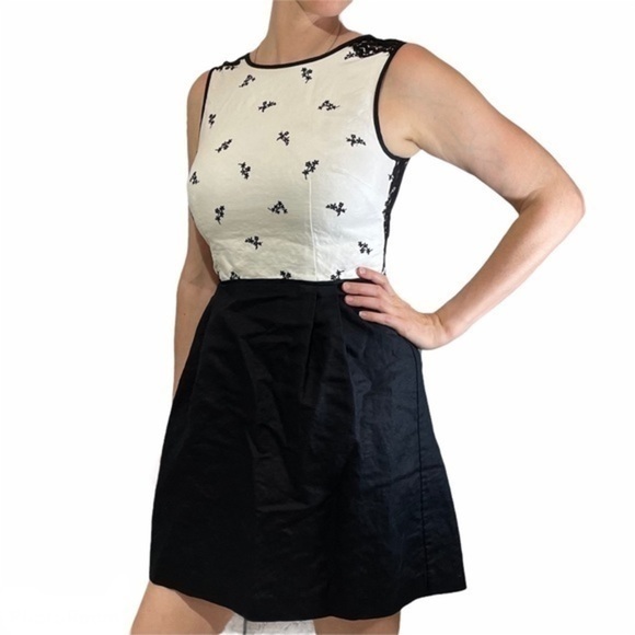 LOFT Black White A-line Dress 2 - Picture 2 of 12